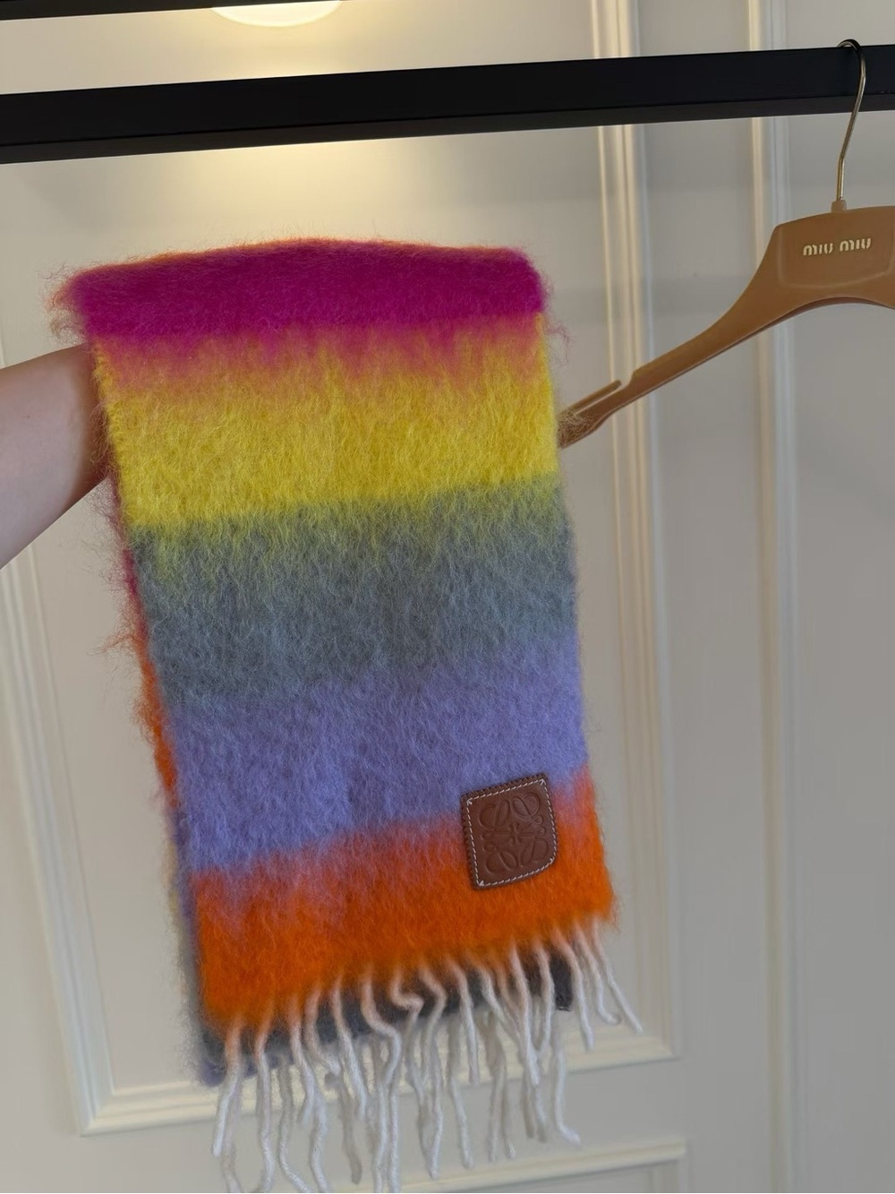 Loewe Multicolor Mohair Fringe Scarf — Pink, Yellow, Gray, Lilac, Orange